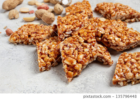 kozinaki with peanuts, dessert, gozinaki, traditional Georgian cuisine, no people, 135796448