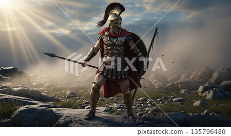 samurai warrior with sword at mountain peak 135796480
