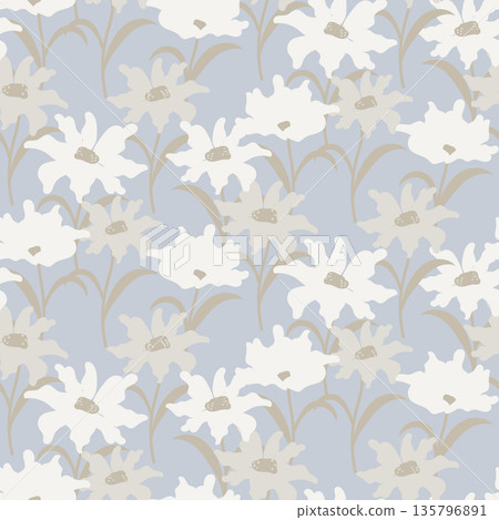 Flower pattern cream blue muted background with meadow flowers. Farmhouse neutral backdrop Flower pattern cream blue muted background with meadow flowers. Farmhouse neutral backdrop 135796891