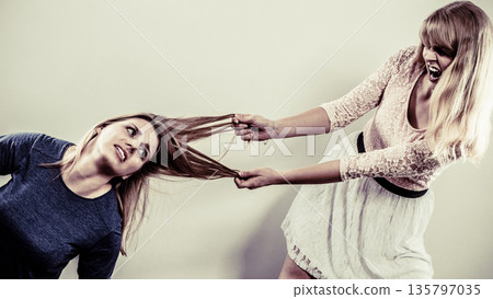 Aggressive mad women fighting each other. Aggressive mad women fighting each other. 135797035
