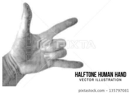 Halftone human hands. Vector black dots pattern. Collage element, rock and roll symbol. Trendy vintage retro halftone collage template. Halftone human hands. Vector black dots pattern. Collage element, rock and roll symbol. Trendy vintage retro halftone collage template. 135797081