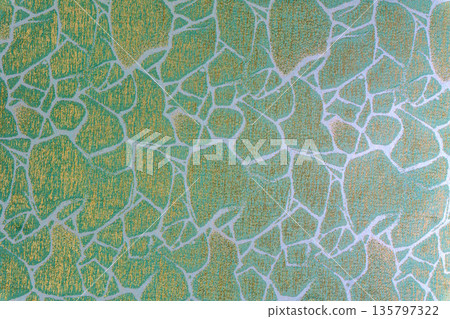 Mint blue pastel textile with golden cracked mosaic design Mint blue pastel textile with golden cracked mosaic design 135797322