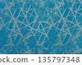 Teal and gold geometric textile with white line pattern 135797348