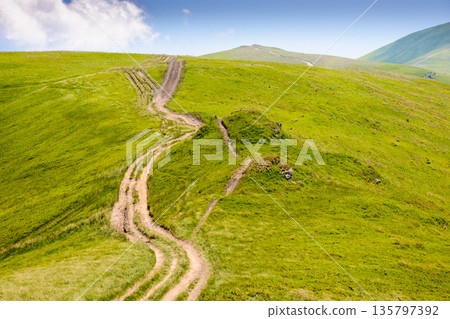 trail through mountain ridge landscape. summer travel background of ukraine. beautiful nature scenery with grassy rolling hill on a sunny day trail through mountain ridge landscape. summer travel background of ukraine. beautiful nature scenery with grassy rolling hill on a sunny day 135797392