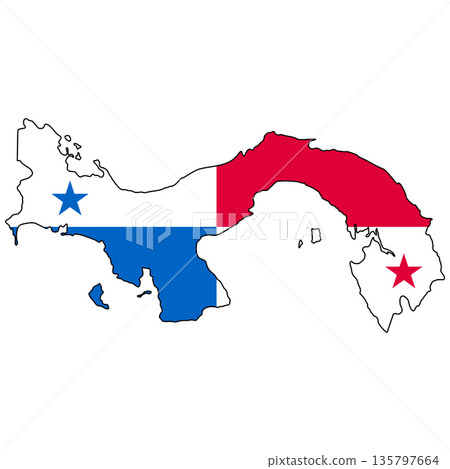 Outlined Panama map filled with flag design for national pride visuals Outlined Panama map filled with flag design for national pride visuals 135797664
