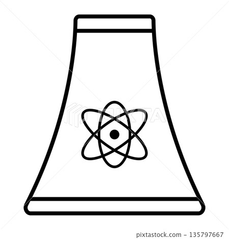 Nuclear Power Plant Icon with Atomic Energy Cooling Tower Symbol 135797667