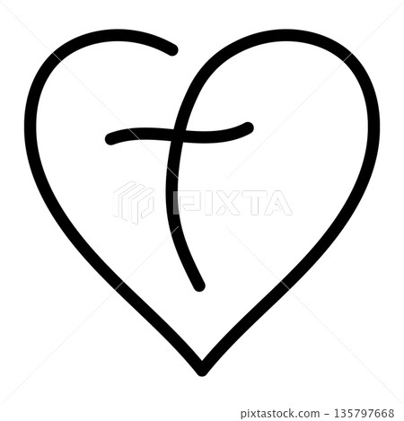 line drawing of a heart shape integrated with a Christian cross, symbolizing faith, love, and line drawing of a heart shape integrated with a Christian cross, symbolizing faith, love, and 135797668