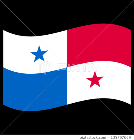 Panama National Flag Waving with Red Blue White Star Design Panama National Flag Waving with Red Blue White Star Design 135797669