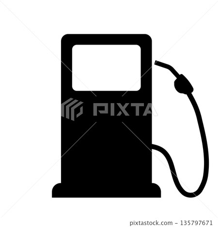 Black Gas Pump Silhouette Icon for Fuel Station Signage 135797671