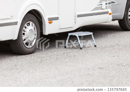Camper car outdoor, detail of entrance door 135797685