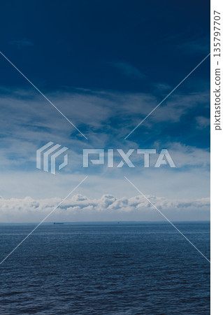 Seascape, ship on sea, horizon and sky. Seascape, ship on sea, horizon and sky. 135797707