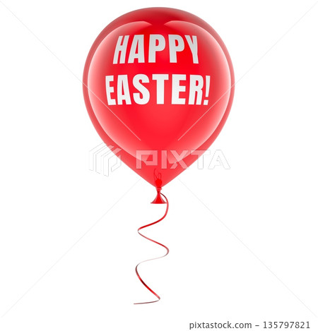Happy Easter, red balloon. 3D rendering 135797821