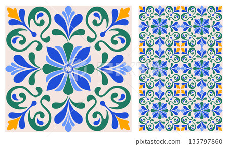Mediterranean Azulejo Mosaic Tile 135797860