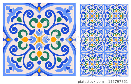 Mediterranean Azulejo Mosaic Tile 135797861