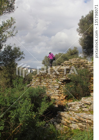Ruined and restored castle at Iasos Turkey on the Aegean Sea near Bodrum 135798071