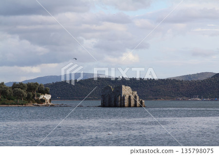 Ruined and restored castle at Iasos Turkey on the Aegean Sea near Bodrum 135798075