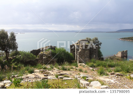 Ruined and restored castle at Iasos Turkey on the Aegean Sea near Bodrum Ruined and restored castle at Iasos Turkey on the Aegean Sea near Bodrum 135798095