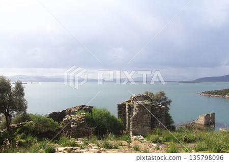 Ruined and restored castle at Iasos Turkey on the Aegean Sea near Bodrum Ruined and restored castle at Iasos Turkey on the Aegean Sea near Bodrum 135798096
