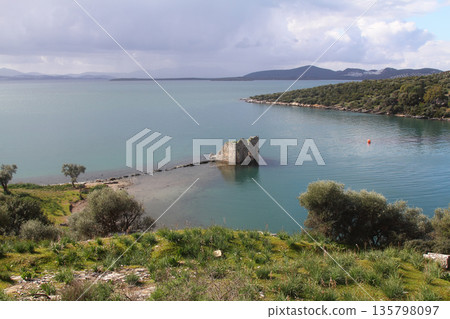 Ruined and restored castle at Iasos Turkey on the Aegean Sea near Bodrum 135798097