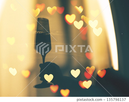 A silhouette captures authentic moment of celebration. The heart-shaped bokeh adds a romantic festive atmosphere of Valentine's Day, 14 February. A silhouette captures authentic moment of celebration. The heart-shaped bokeh adds a romantic festive atmosphere of Valentine's Day, 14 February. 135798137