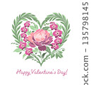 Heart of flowers. Happy Valentine's Day. Hand drawn. Not AI, vector illustration. 135798145