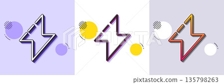 Energy line icon. Halftone dotted pattern. Gradient icon with grain shadow. Thunderbolt sign. Electric power symbol. Line energy icon. Various designs. Vector 135798263