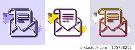 Mail newsletter line icon. Halftone dotted pattern. Gradient icon with grain shadow. Read Message correspondence sign. E-mail symbol. Line mail newsletter icon. Various designs. Vector 135798291