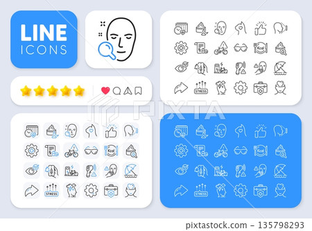 Cardio calendar, Electronic thermometer and Medical insurance line icons for web app. Message, Share, Like social media icons. Vector Cardio calendar, Electronic thermometer and Medical insurance line icons for web app. Message, Share, Like social media icons. Vector 135798293