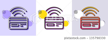 Contactless payment line icon. Halftone dotted pattern. Gradient icon with grain shadow. Credit card sign. Cashless purchases symbol. Line contactless payment icon. Various designs. Vector 135798330