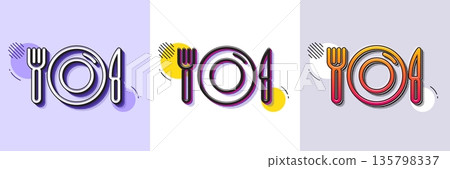 Food line icon. Halftone dotted pattern. Gradient icon with grain shadow. Restaurant sign. Fork, knife and plate symbol. Line food icon. Various designs. Vector Food line icon. Halftone dotted pattern. Gradient icon with grain shadow. Restaurant sign. Fork, knife and plate symbol. Line food icon. Various designs. Vector 135798337