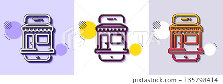 Marketplace app line icon. Halftone dotted pattern. Gradient icon with grain shadow. Online store sign. Retail phone application symbol. Line marketplace icon. Various designs. Vector Marketplace app line icon. Halftone dotted pattern. Gradient icon with grain shadow. Online store sign. Retail phone application symbol. Line marketplace icon. Various designs. Vector 135798414