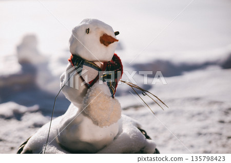 A handmade snowman on a winter day, Candid Camera Roll and Ambient Realism trends. Winter fun and family holidays. Childhood memories. A handmade snowman on a winter day, Candid Camera Roll and Ambient Realism trends. Winter fun and family holidays. Childhood memories. 135798423