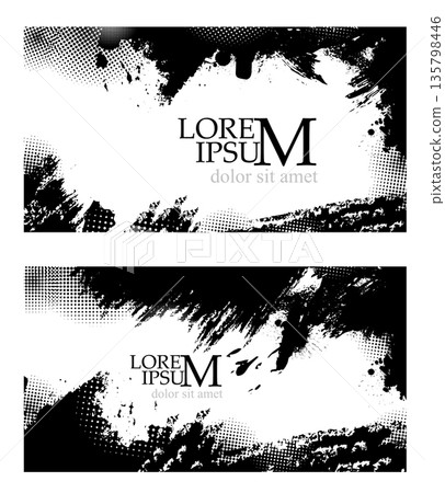 Monochrome set backgrounds with paint strokes. Hand drawn. Not AI, vector illustration. 135798446