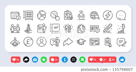 Write, Pound money and Job interview line icons pack. Social media: share, comment, like icons. Court judge, Square meter, Headshot web icon. Pie chart, Instruction manual, Inspect pictogram. Vector Write, Pound money and Job interview line icons pack. Social media: share, comment, like icons. Court judge, Square meter, Headshot web icon. Pie chart, Instruction manual, Inspect pictogram. Vector 135798607