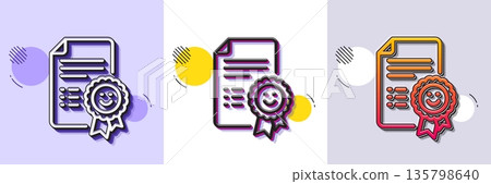 Smile award line icon. Halftone dotted pattern. Gradient icon with grain shadow. Positive feedback rating sign. Customer satisfaction symbol. Line smile icon. Various designs. Vector 135798640