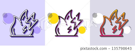 Fire energy line icon. Halftone dotted pattern. Gradient icon with grain shadow. Flame power sign. Lightning bolt symbol. Line fire energy icon. Various designs. Vector Fire energy line icon. Halftone dotted pattern. Gradient icon with grain shadow. Flame power sign. Lightning bolt symbol. Line fire energy icon. Various designs. Vector 135798643