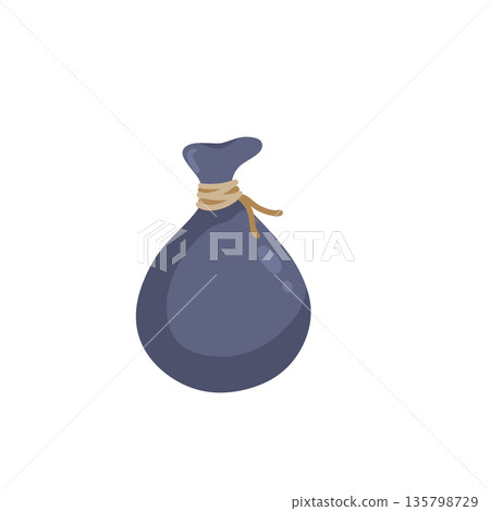 Trash bag sack, dark purple plastic garbage sack with knot. Waste container bag for household refuse disposal. Trash bag sack for cleanup Trash bag sack, dark purple plastic garbage sack with knot. Waste container bag for household refuse disposal. Trash bag sack for cleanup 135798729
