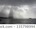 Beautiful shot of sunbeam over the aegean sea  135798994