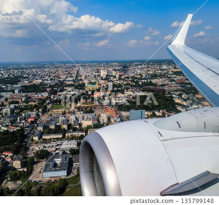 View from the airplane window. Traveling by plane. High quality photo 135799148