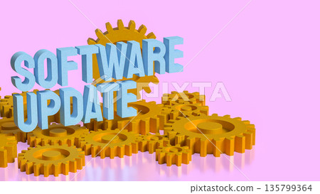 Software Update Automation Concept With Golden Gears 3d render. 135799364