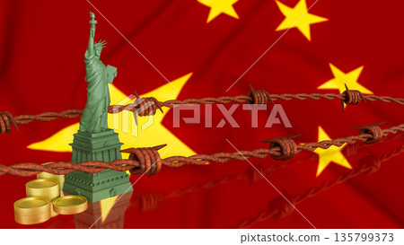 United States China Economic Tension And Trade Conflict Concept 3d render. United States China Economic Tension And Trade Conflict Concept 3d render. 135799373