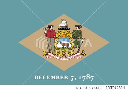 Delaware official state flag. Part of The United States of America. Clean design for print, web, or educational use. Vector illustration. 135799824