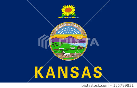 Kansas official state flag. Part of The United States of America. Clean design for print, web, or educational use. Vector illustration. 135799831