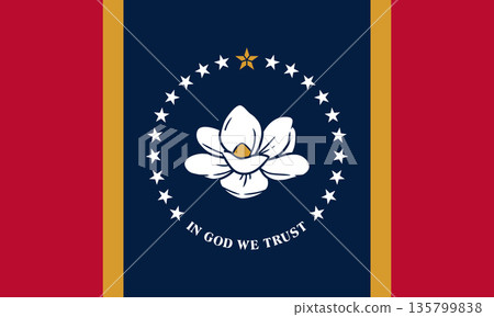 Mississippi official state flag. Part of The United States of America. Clean design for print, web, or educational use. Vector illustration. Mississippi official state flag. Part of The United States of America. Clean design for print, web, or educational use. Vector illustration. 135799838