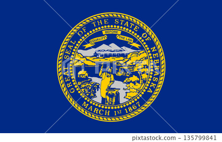 Nebraska official state flag. Part of The United States of America. Clean design for print, web, or educational use. Vector illustration. Nebraska official state flag. Part of The United States of America. Clean design for print, web, or educational use. Vector illustration. 135799841