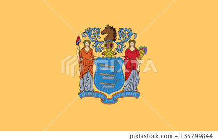 New Jersey official state flag. Part of The United States of America. Clean design for print, web, or educational use. Vector illustration. New Jersey official state flag. Part of The United States of America. Clean design for print, web, or educational use. Vector illustration. 135799844