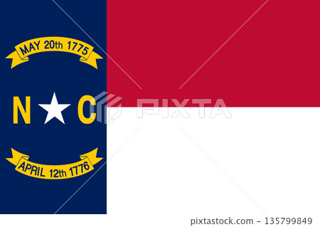 North Carolina official state flag. Part of The United States of America. Clean design for print, web, or educational use. Vector illustration. 135799849