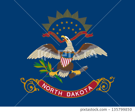 North Dakota official state flag. Part of The United States of America. Clean design for print, web, or educational use. Vector illustration. 135799850
