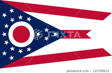 Ohio official state flag. Part of The United States of America. Clean design for print, web, or educational use. Vector illustration. Ohio official state flag. Part of The United States of America. Clean design for print, web, or educational use. Vector illustration. 135799851