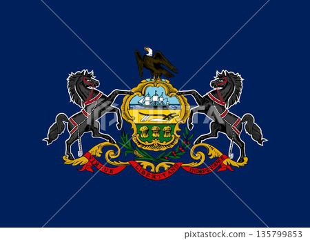 Pennsylvania official state flag. Part of The United States of America. Clean design for print, web, or educational use. Vector illustration. Pennsylvania official state flag. Part of The United States of America. Clean design for print, web, or educational use. Vector illustration. 135799853